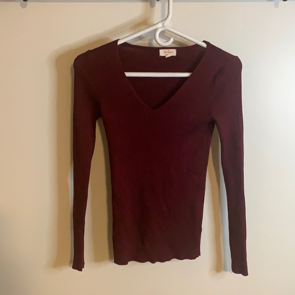 Ambiance Maroon Long Sleeve Stretch Waffle Shirt Size Medium